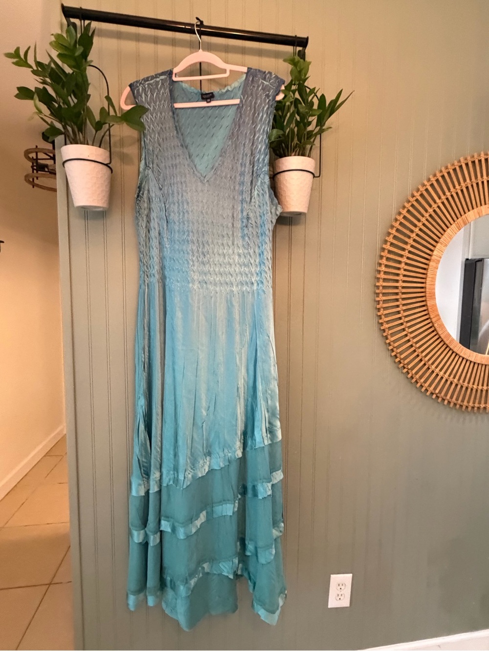 KOMAROV 2-Pc Pleated Maxi Dress & Jacket Set Blue Ombre Plus Size 3X Excellent - Picture 12 of 16